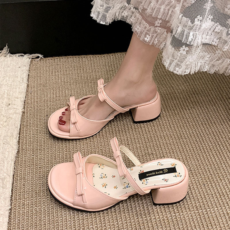 Heeled Floral Bow Flip Flops