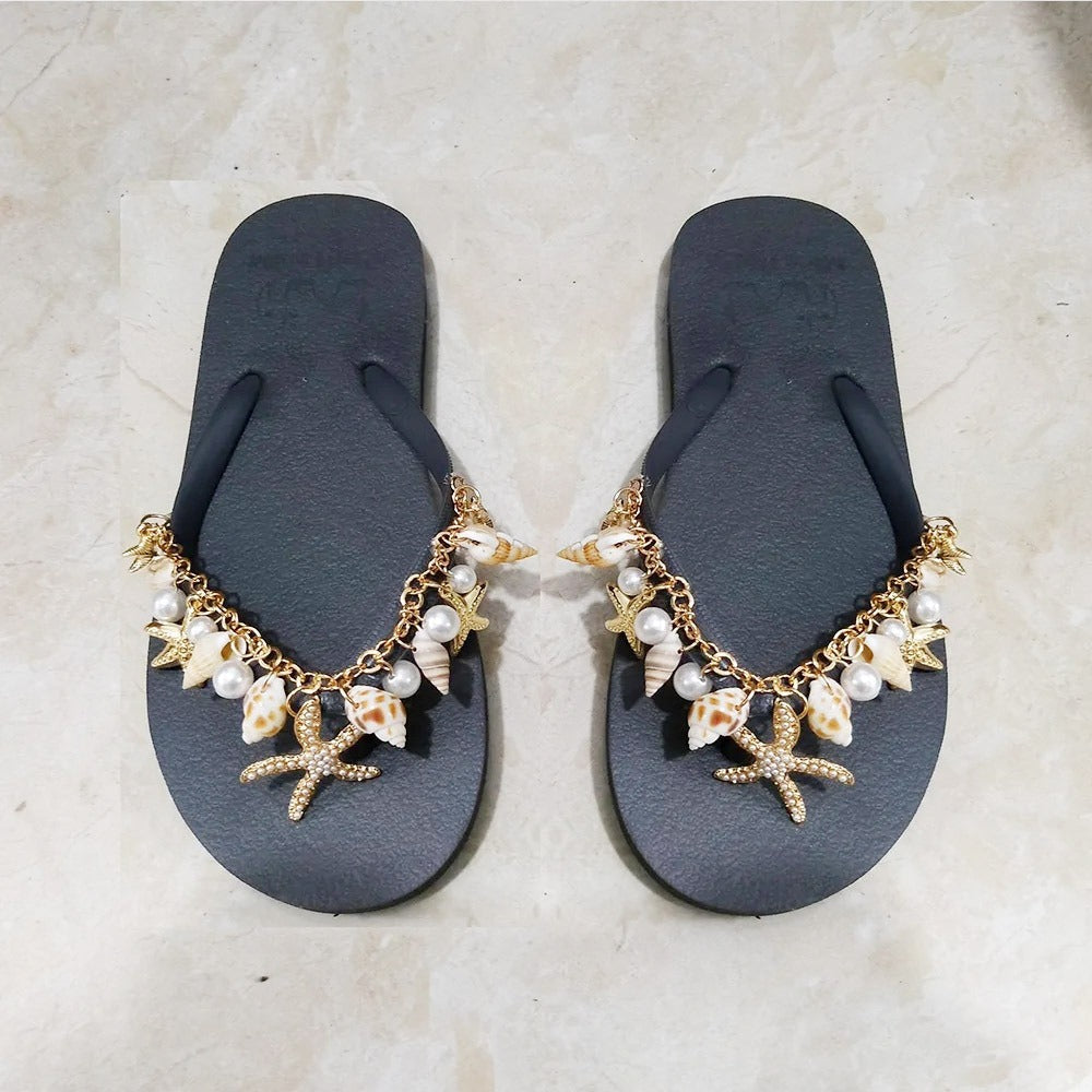 Ocean Shell Decorative Chain Slippers