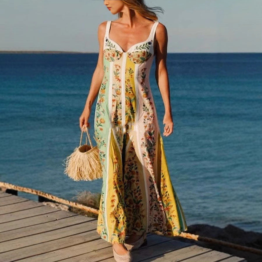 Floral Patchwork Halter Midi Dress