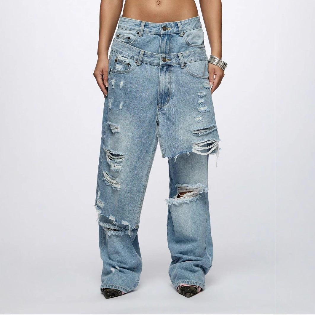 Washed Double Destroyed Jeans
