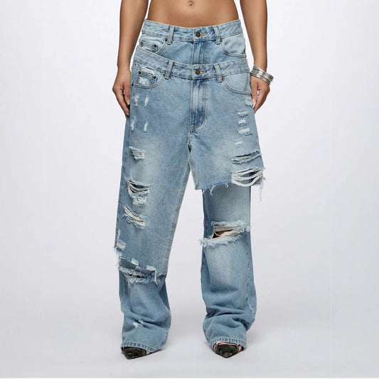 Washed Double Destroyed Jeans