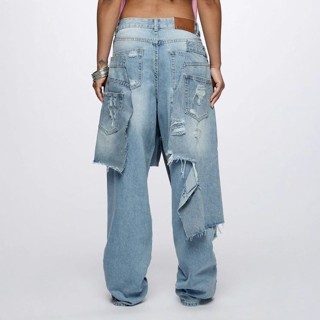 Washed Double Destroyed Jeans
