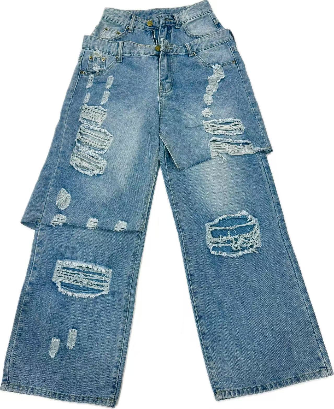 Washed Double Destroyed Jeans