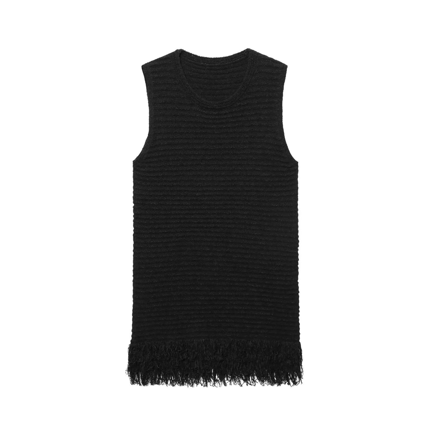 Black Sleeveless Fringe Mini Dress