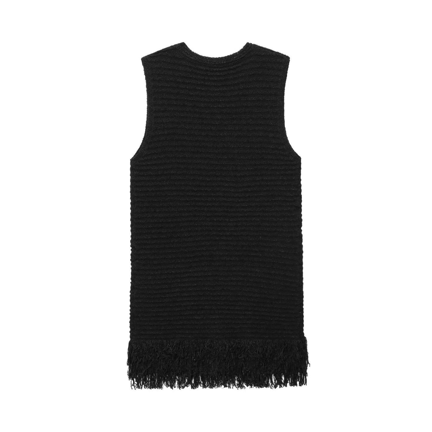 Black Sleeveless Fringe Mini Dress