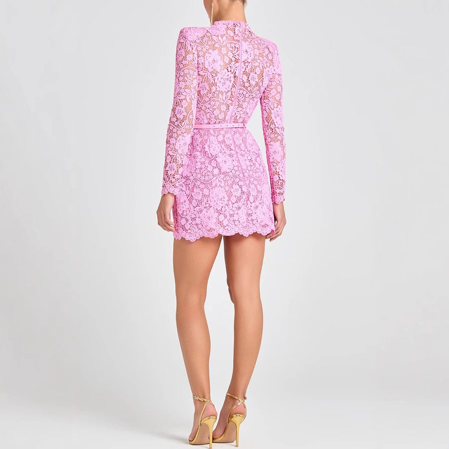 Pink Floral Cutout Mini Dress