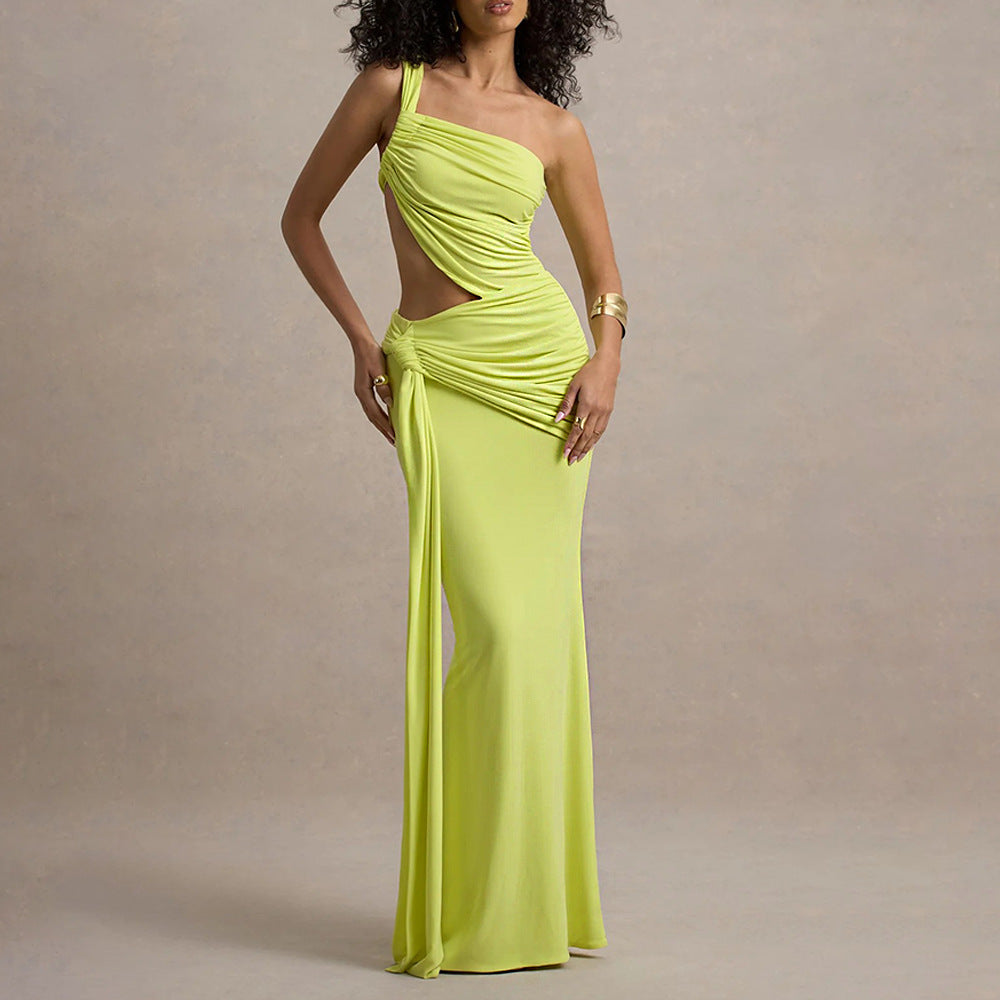Solid Color Cutout Flutter Maxi Dress