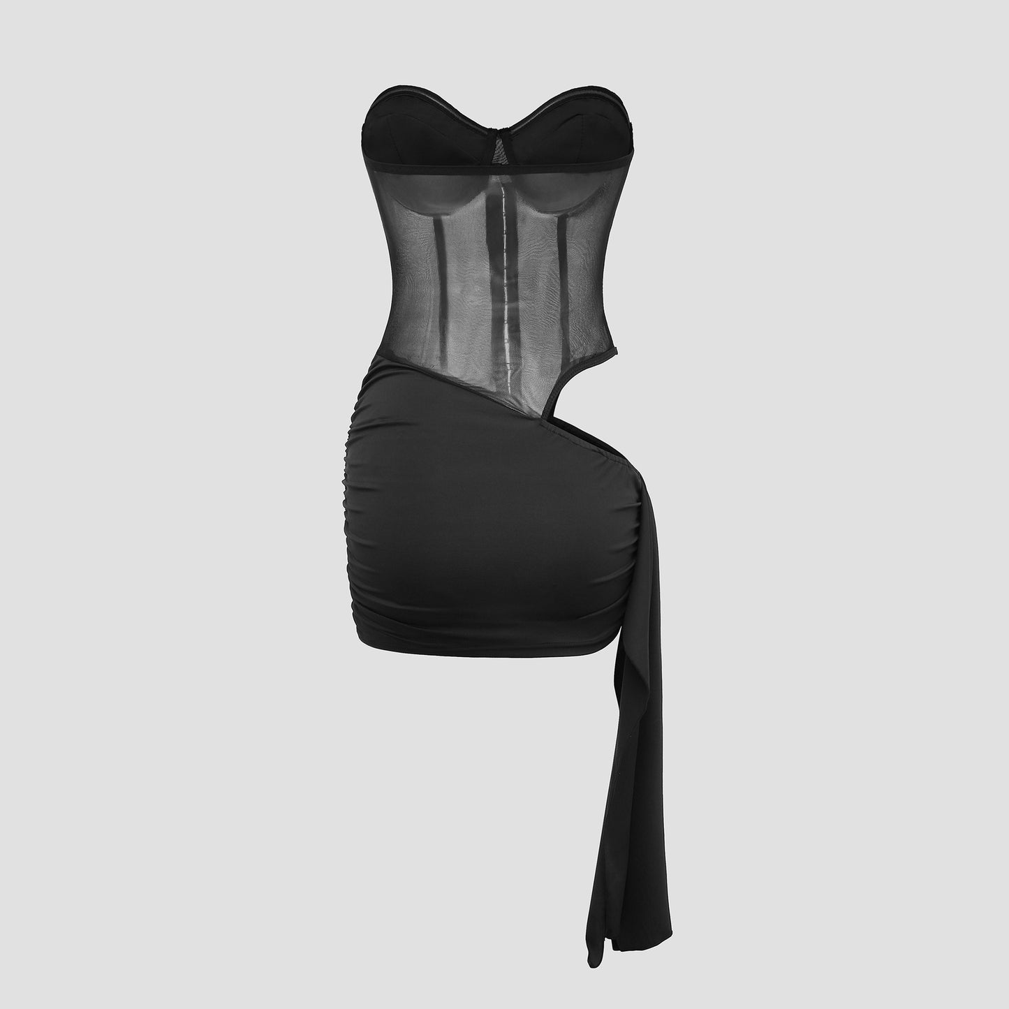 Black Sheer Hollow Fluttering Mini Dress