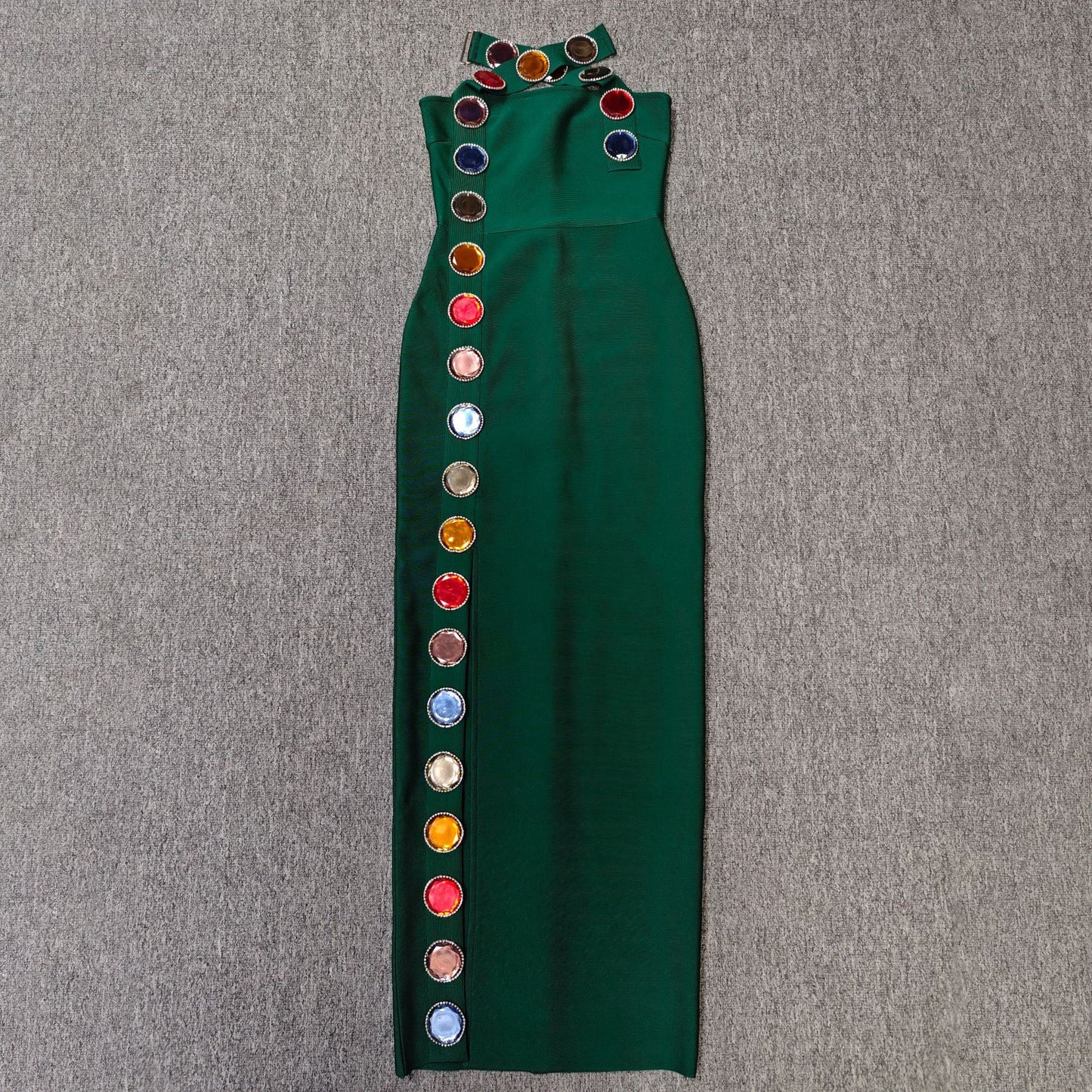 Colorful Rhinestone Neck Wrap Dress