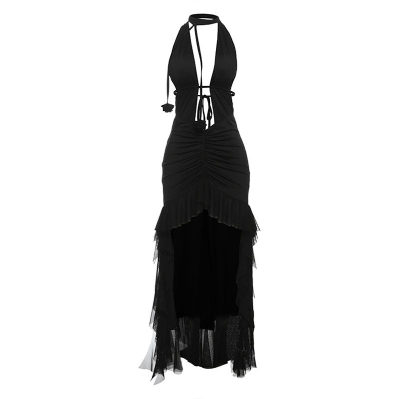 Black Cutout Mesh Maxi Dress