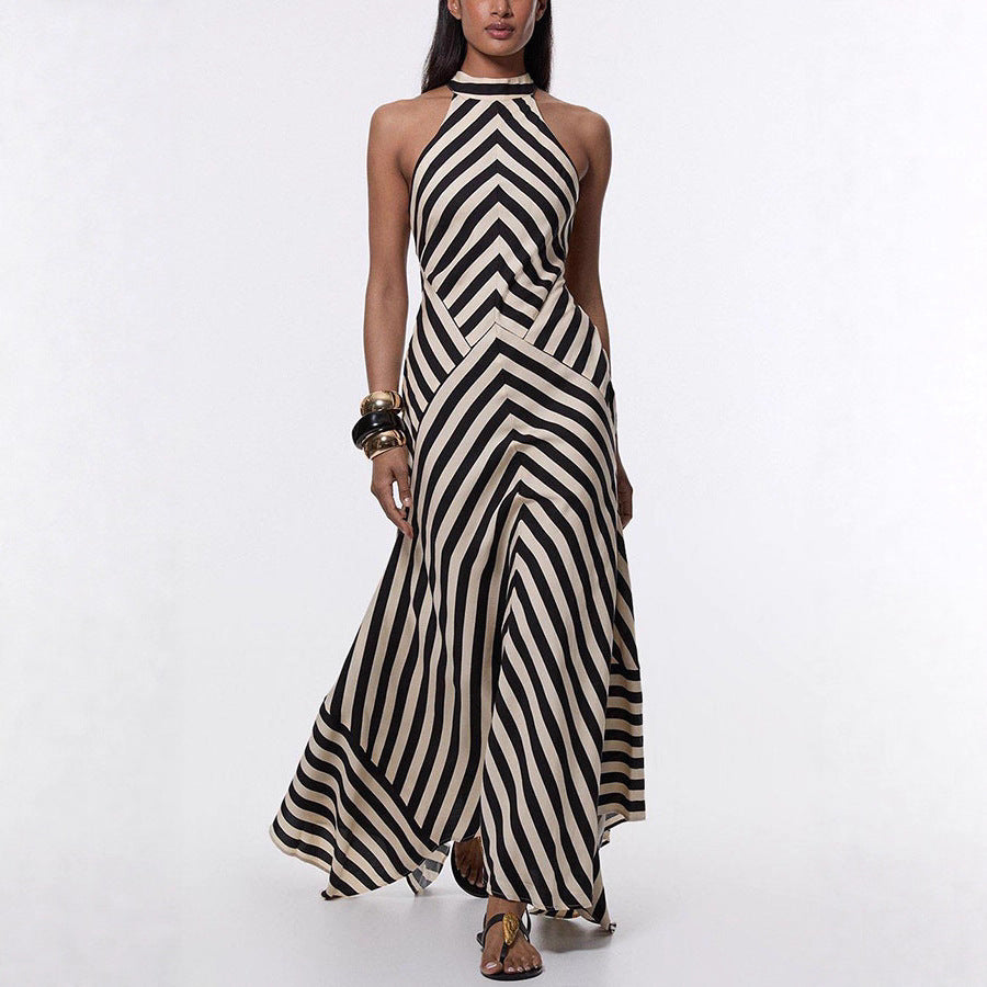 Black and White Striped Sleeveless Maxi Dress