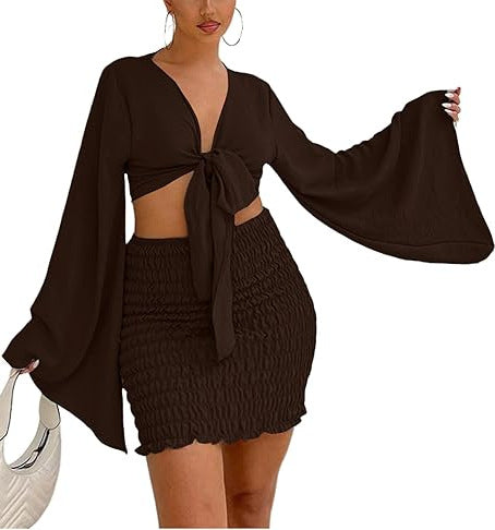 Solid Color Strappy Top & Knitted Skirt Set