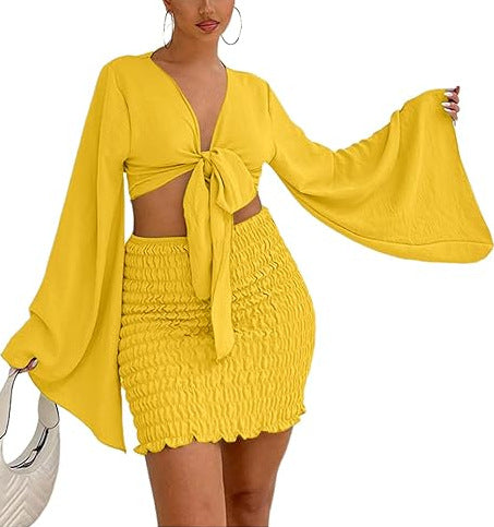 Solid Color Strappy Top & Knitted Skirt Set