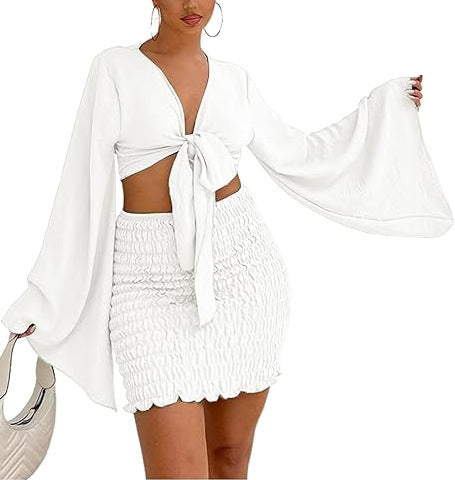 Solid Color Strappy Top & Knitted Skirt Set