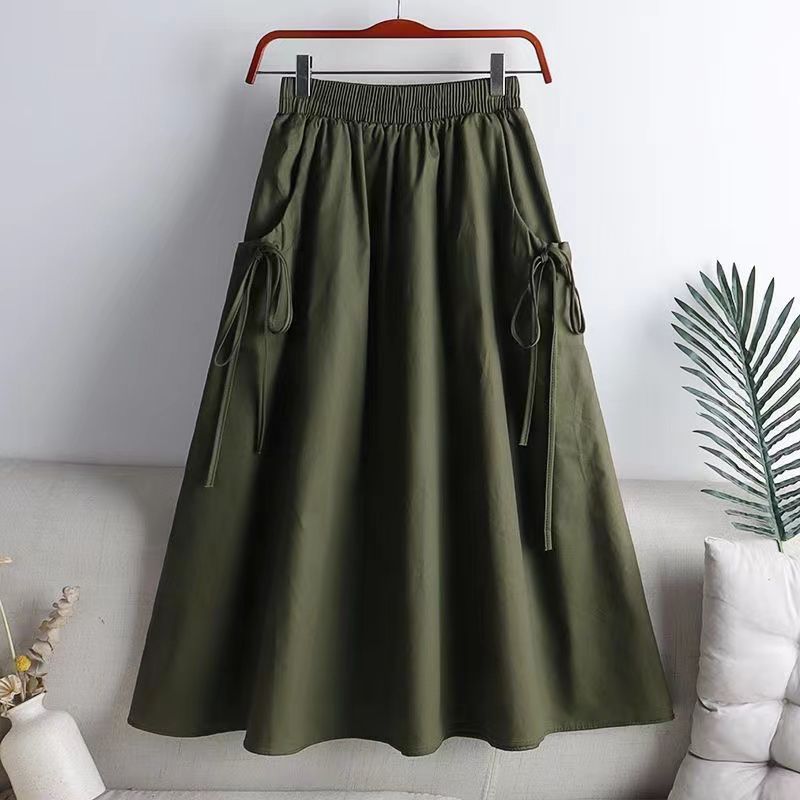 Solid Color Drawstring Pocket Skirt