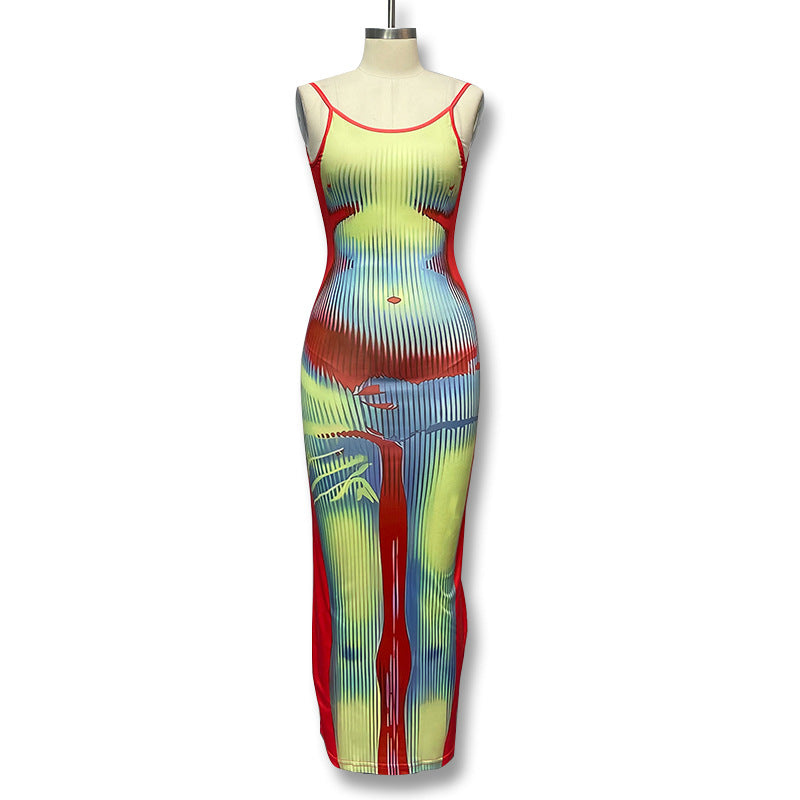 Colorful Body Print Sleeveless Maxi Dress