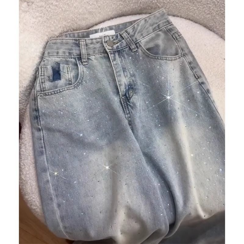 Blue Washed Rhinestone Pants