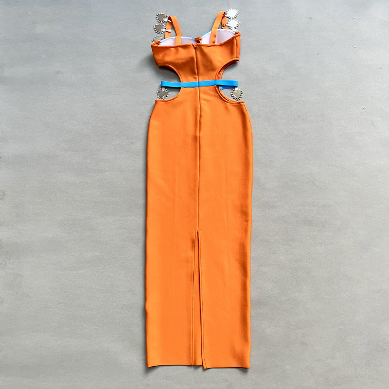 Color-Blocked Cutout Halter-Neck Maxi Dress