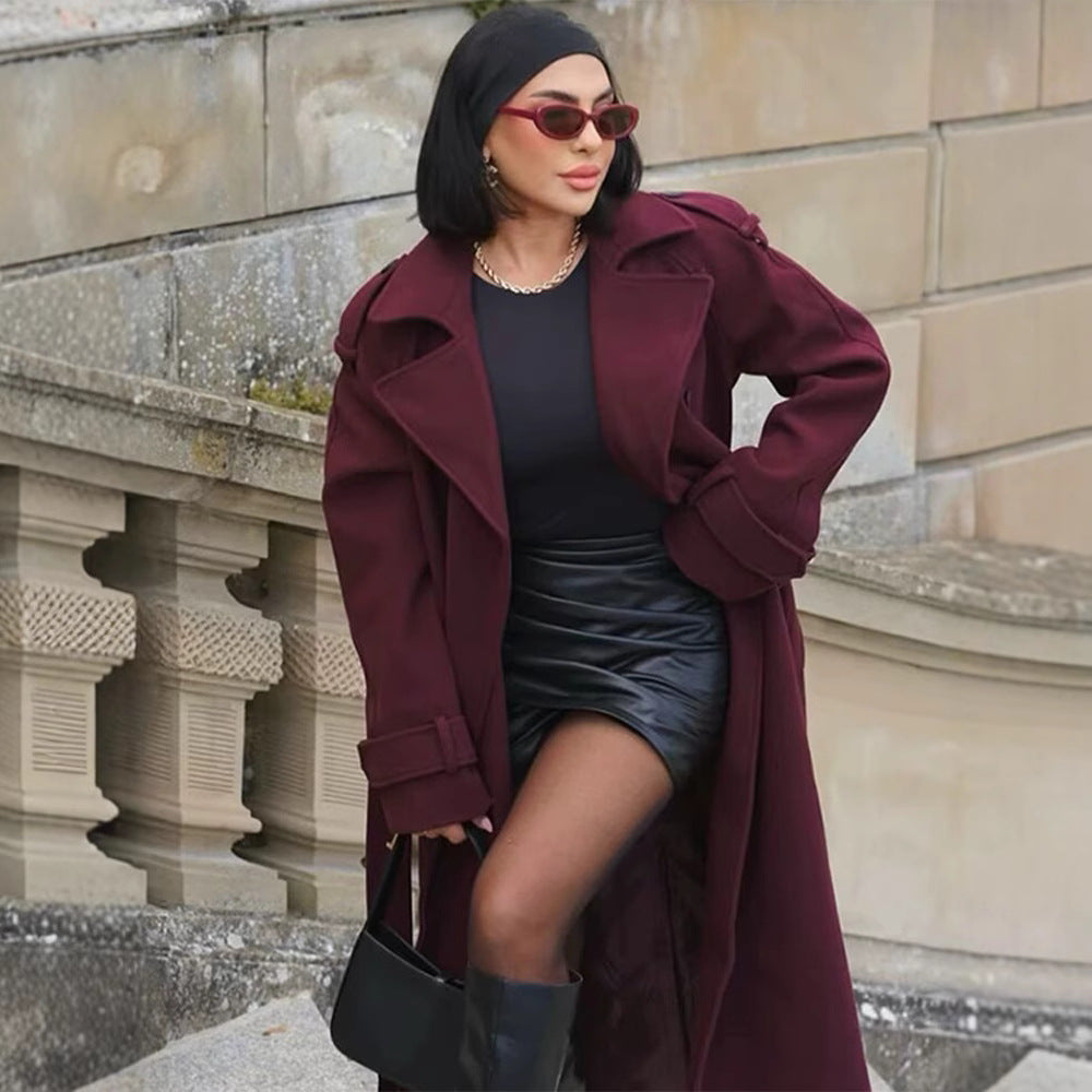 Burgundy Double-Breasted Coat
