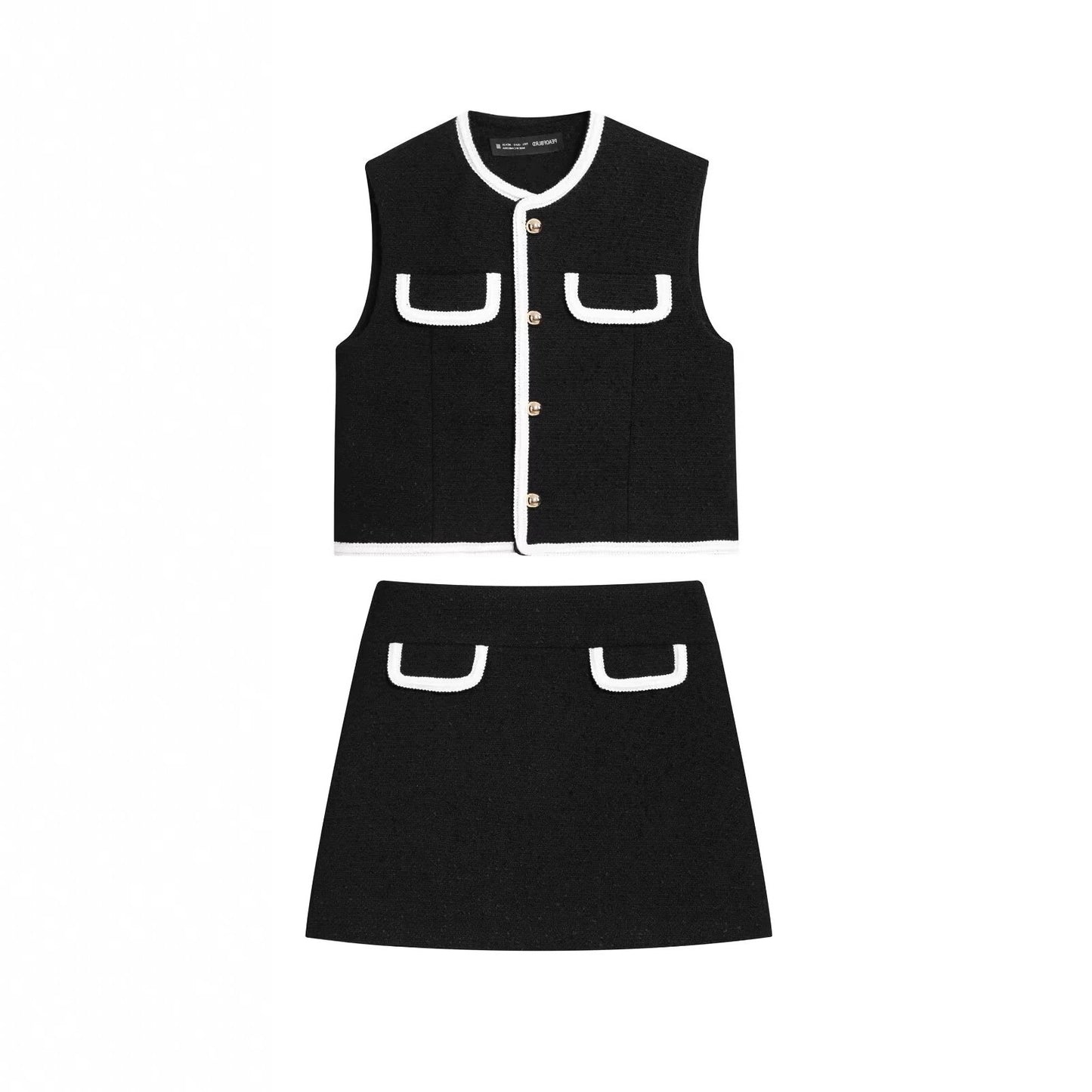 Color Block Button-Front Vest & Skirt Set