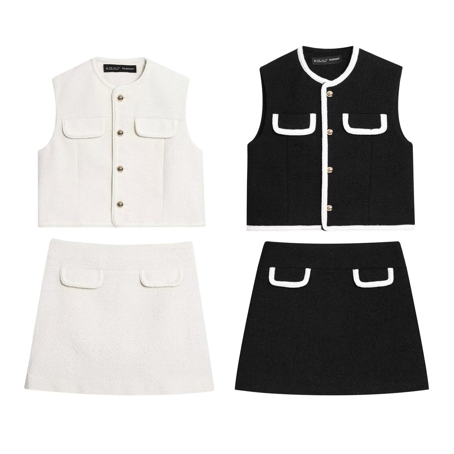Color Block Button-Front Vest & Skirt Set