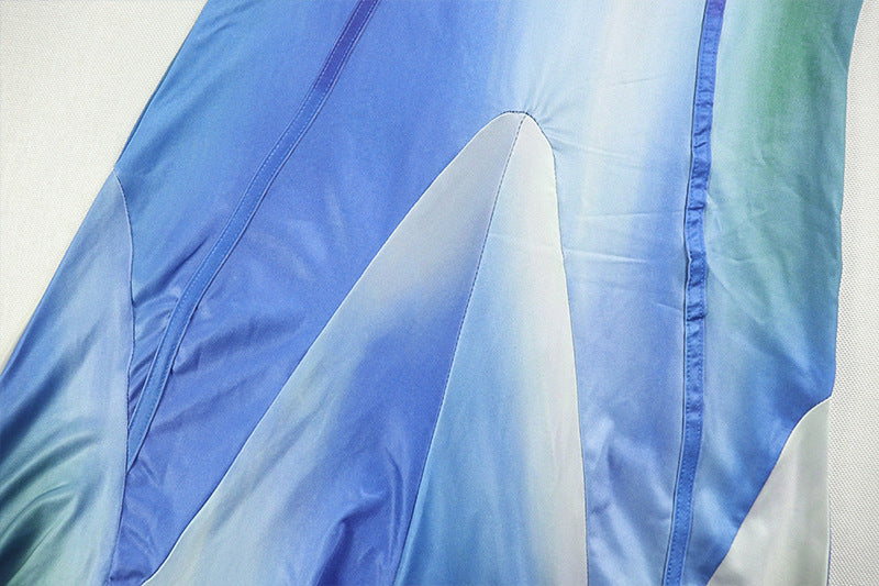 Blue Sleeveless Tie-Dye Maxi Dress