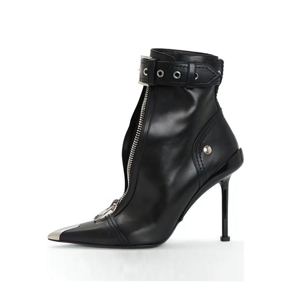 Leather Pointed-Toe Zipper Boots