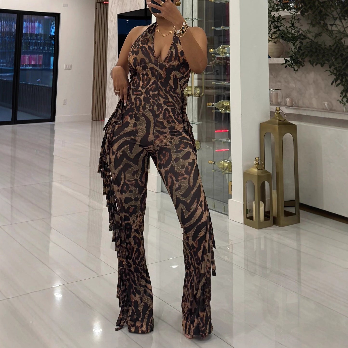 Leopard-Print Ruffled Jumpsuit