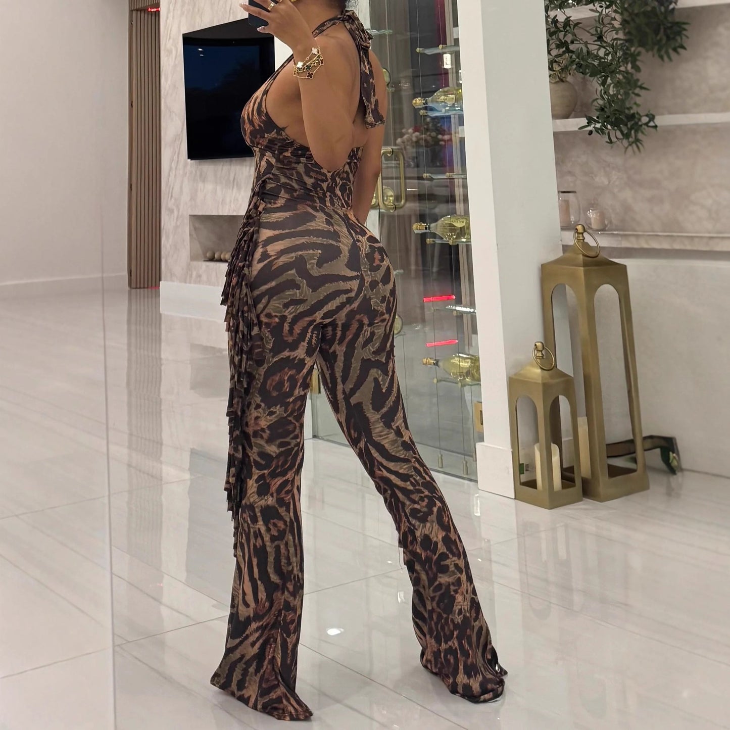 Leopard-Print Ruffled Jumpsuit