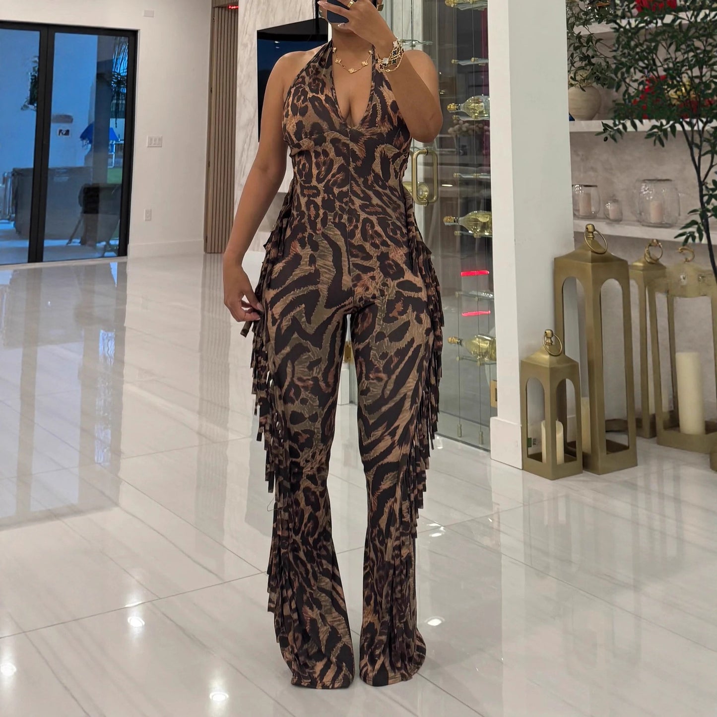 Leopard-Print Ruffled Jumpsuit