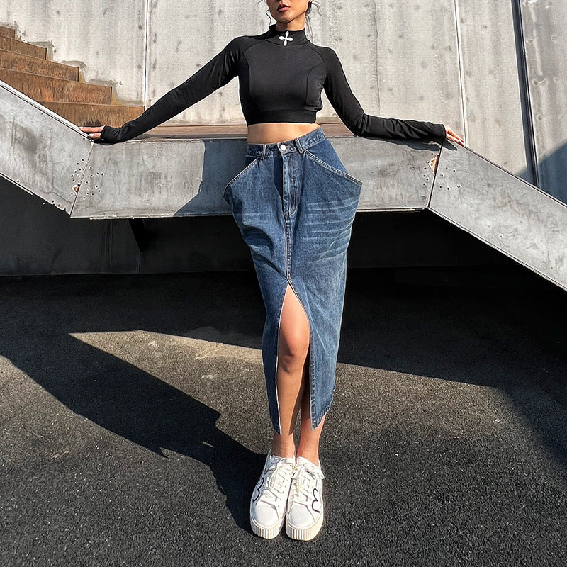 Denim Puff-Pocket Skirt