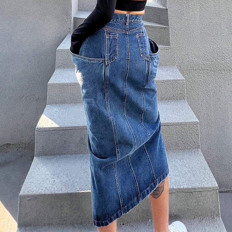 Denim Puff-Pocket Skirt