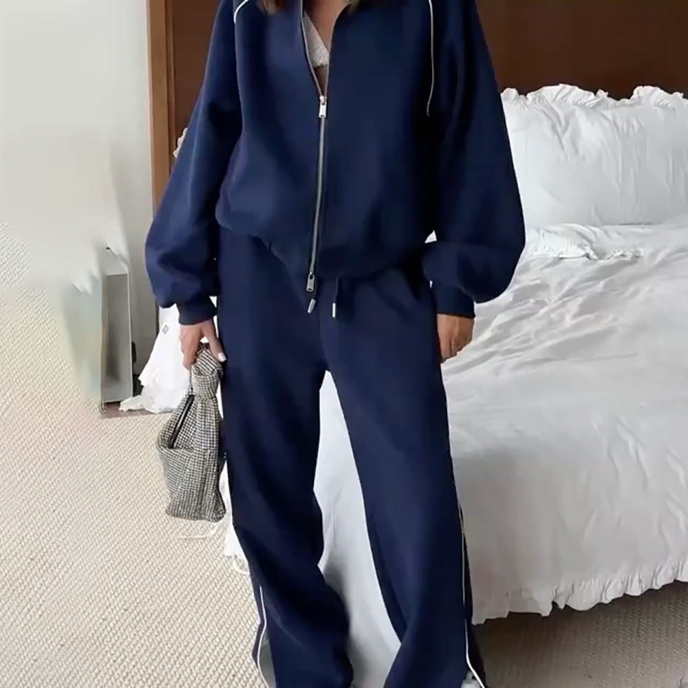 Blue Patchwork Sports Two-Piece Set