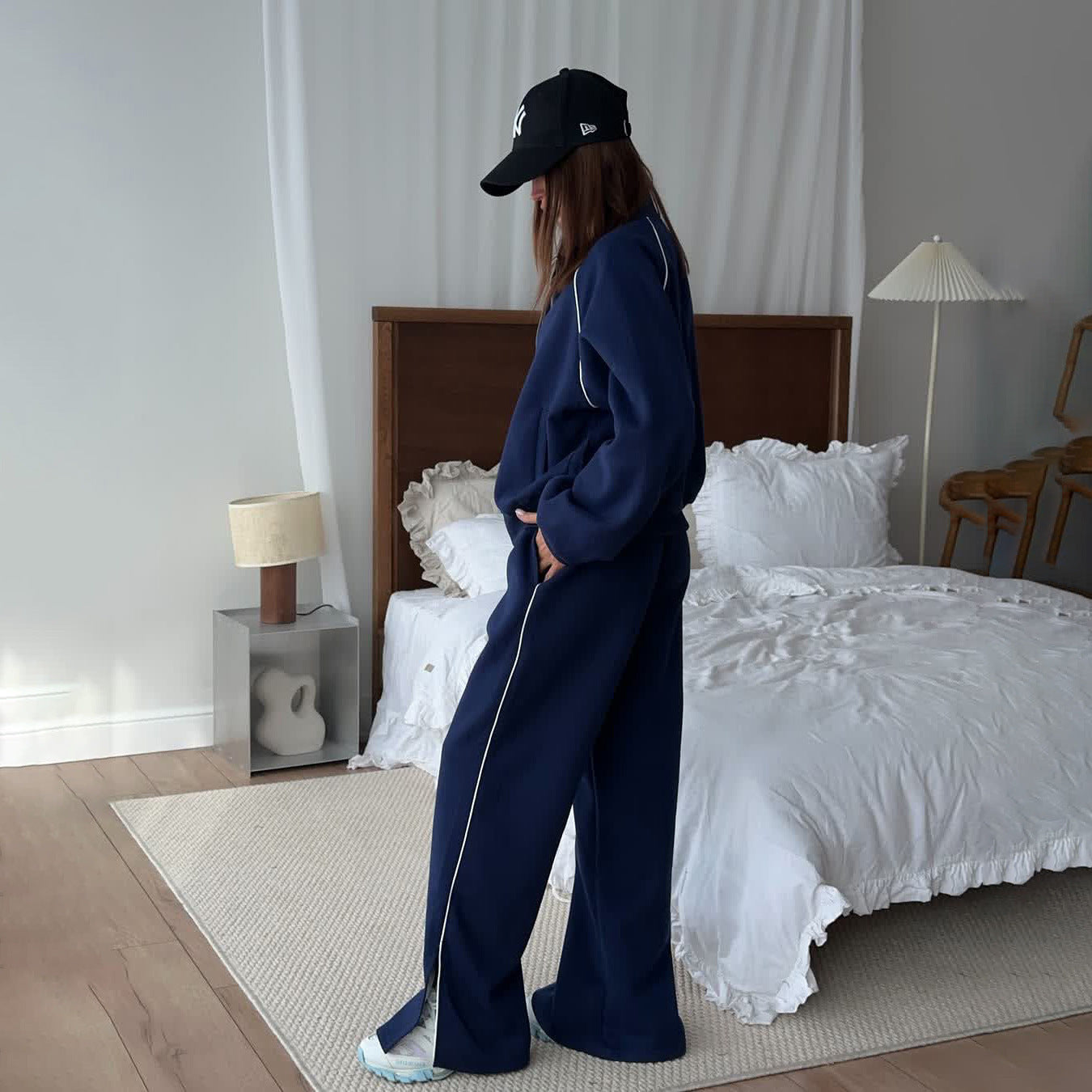 Blue Patchwork Sports Two-Piece Set