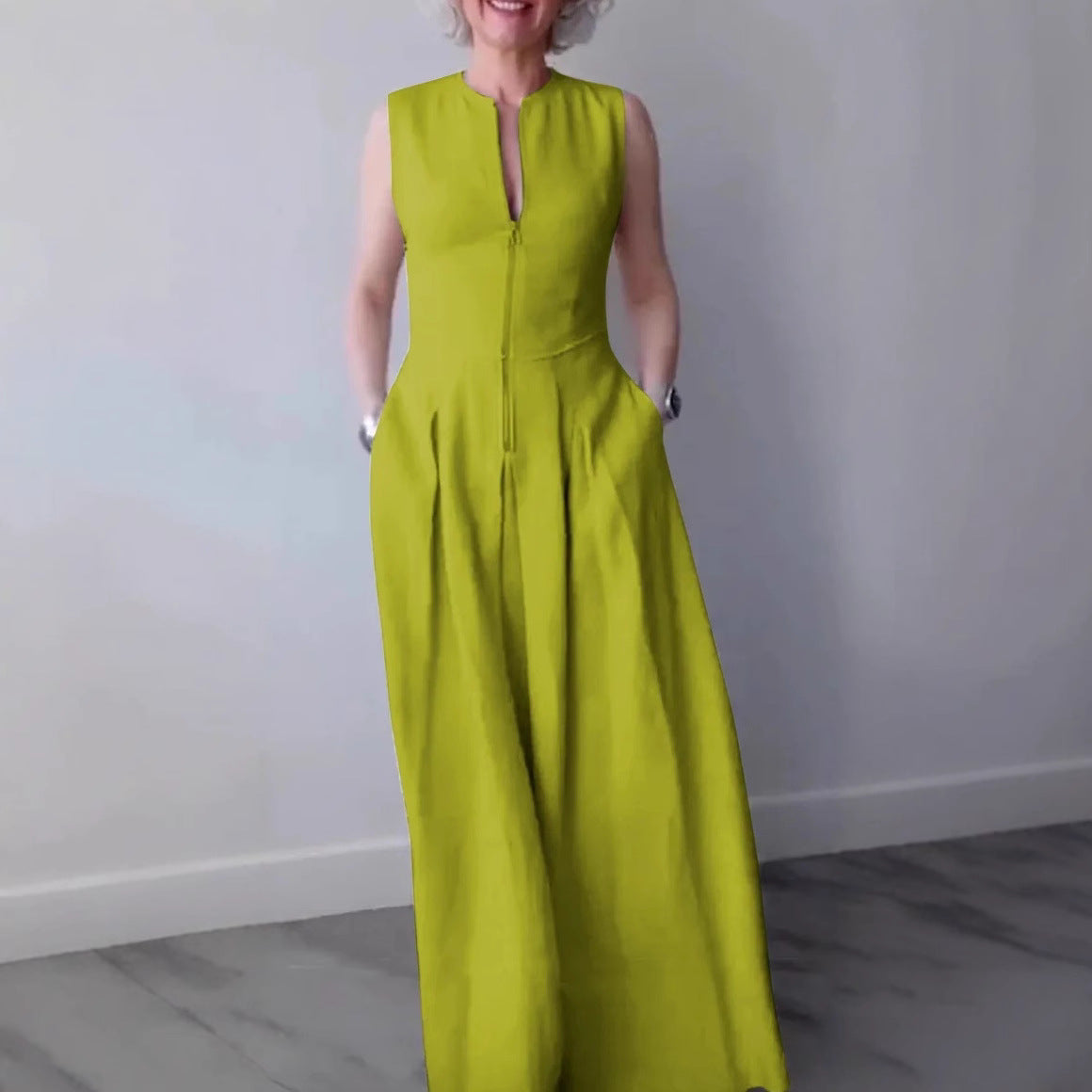 Solid Color Sleeveless V-Neck Maxi Dress