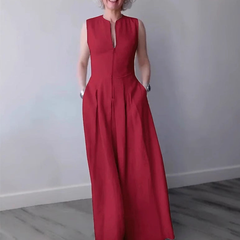 Solid Color Sleeveless V-Neck Maxi Dress