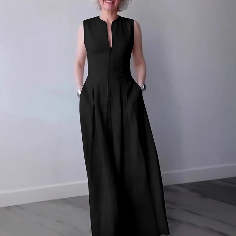 Solid Color Sleeveless V-Neck Maxi Dress