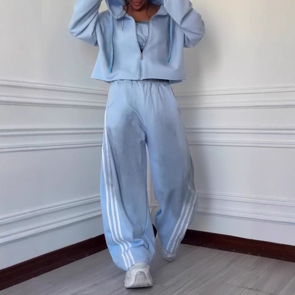 Washed Striped Hooded Sweatshirt Set