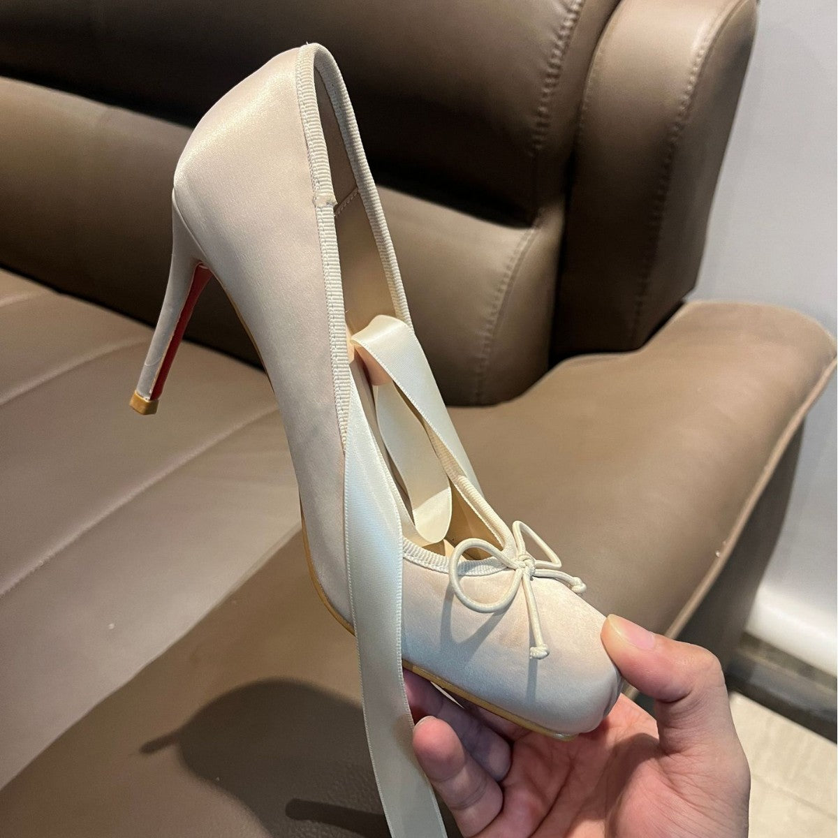 Bows Square-Toed High Heels