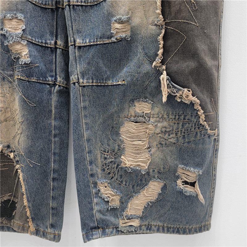 Distressed Washed Wide-Leg Jeans