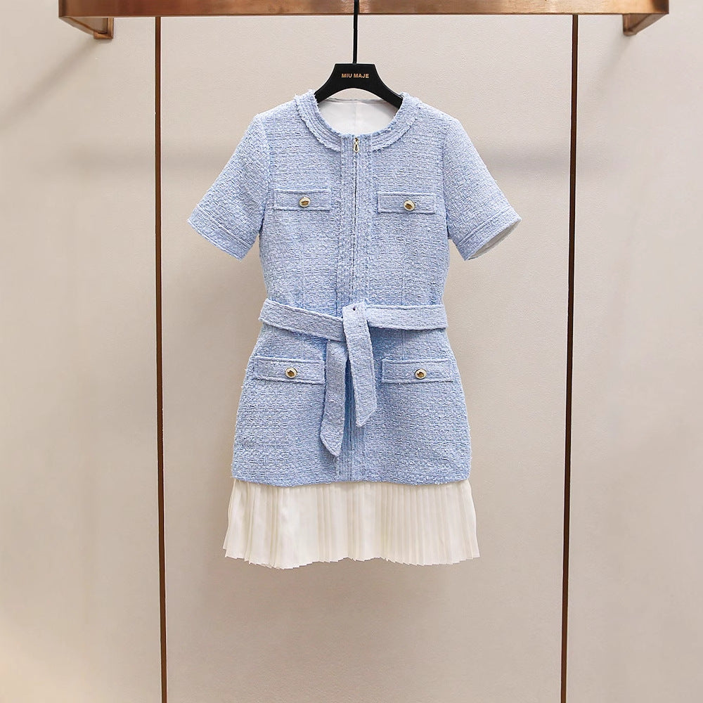 Blue Zipper Color-Block Dress