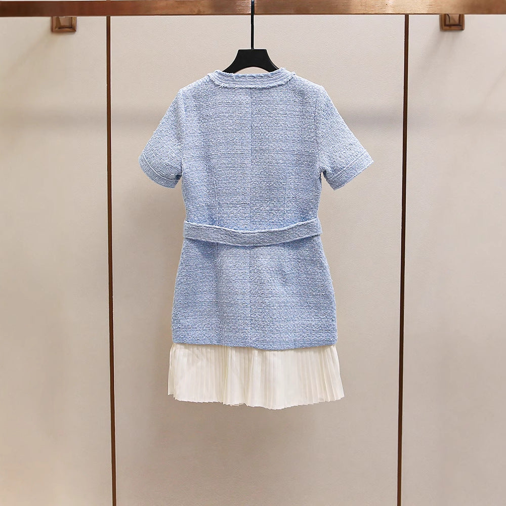 Blue Zipper Color-Block Dress