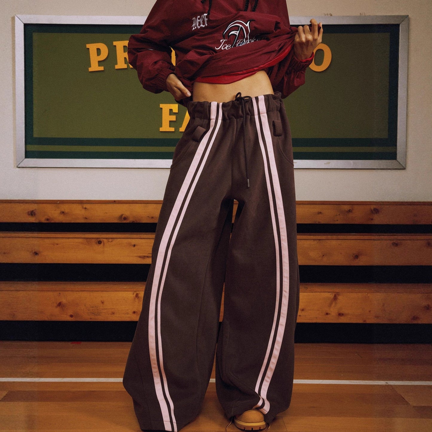 Striped Drawstring Wide-Leg Pants