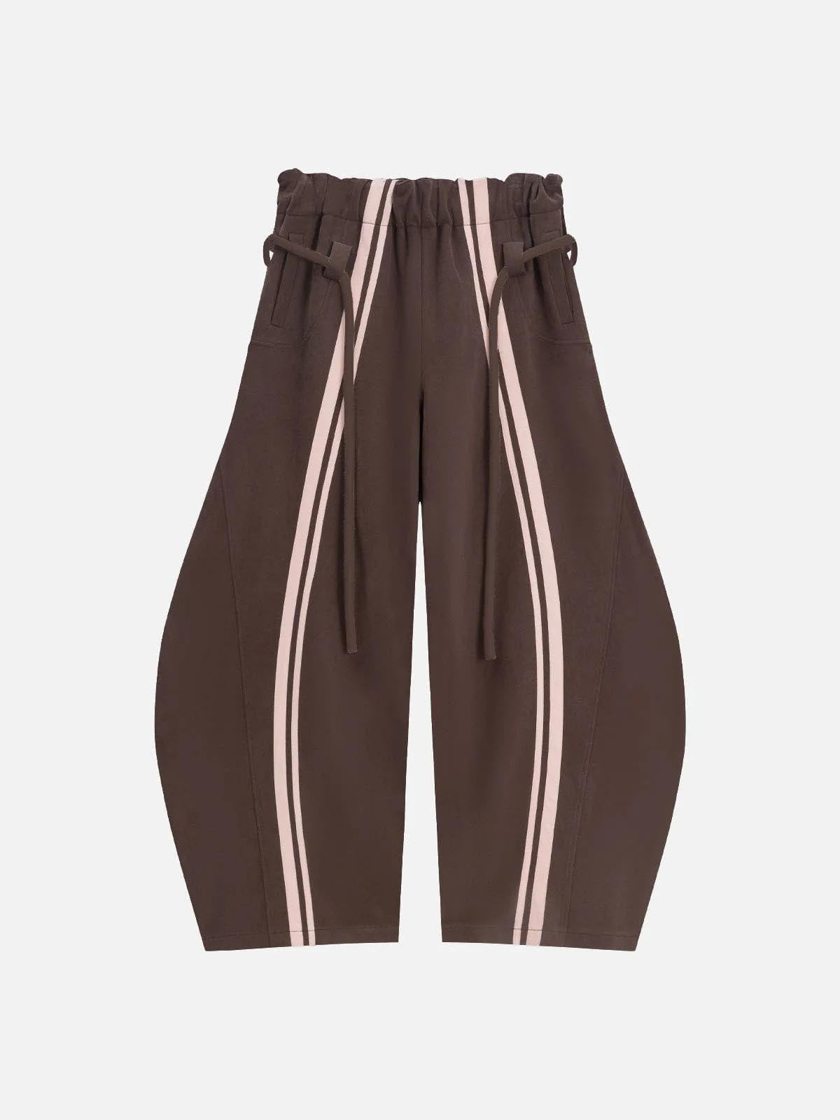 Striped Drawstring Wide-Leg Pants