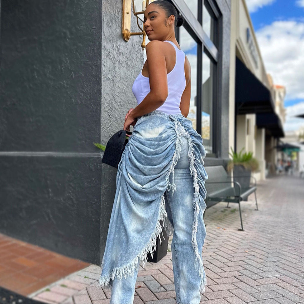 Washed Denim Flared Pants