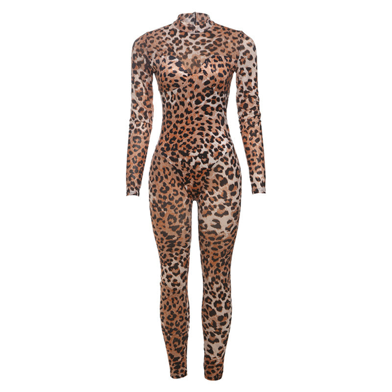 Mesh Leopard Jumpsuit