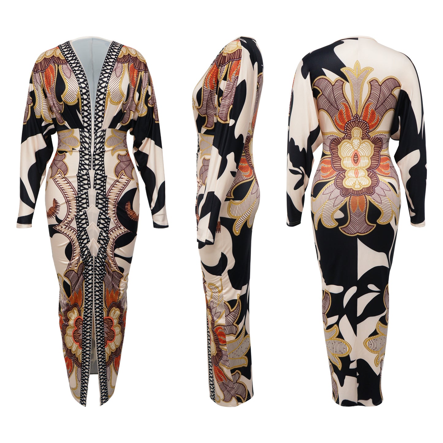 Sexy V-Neck Floral Print Split Maxi Dress
