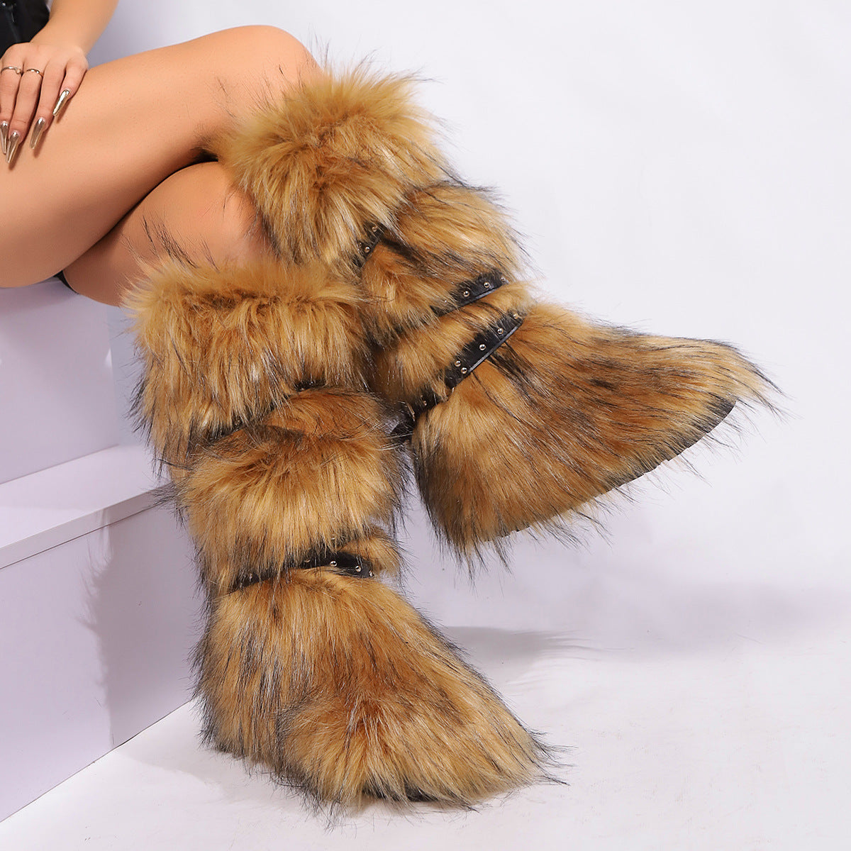 Fur-trimmed Strap Boots