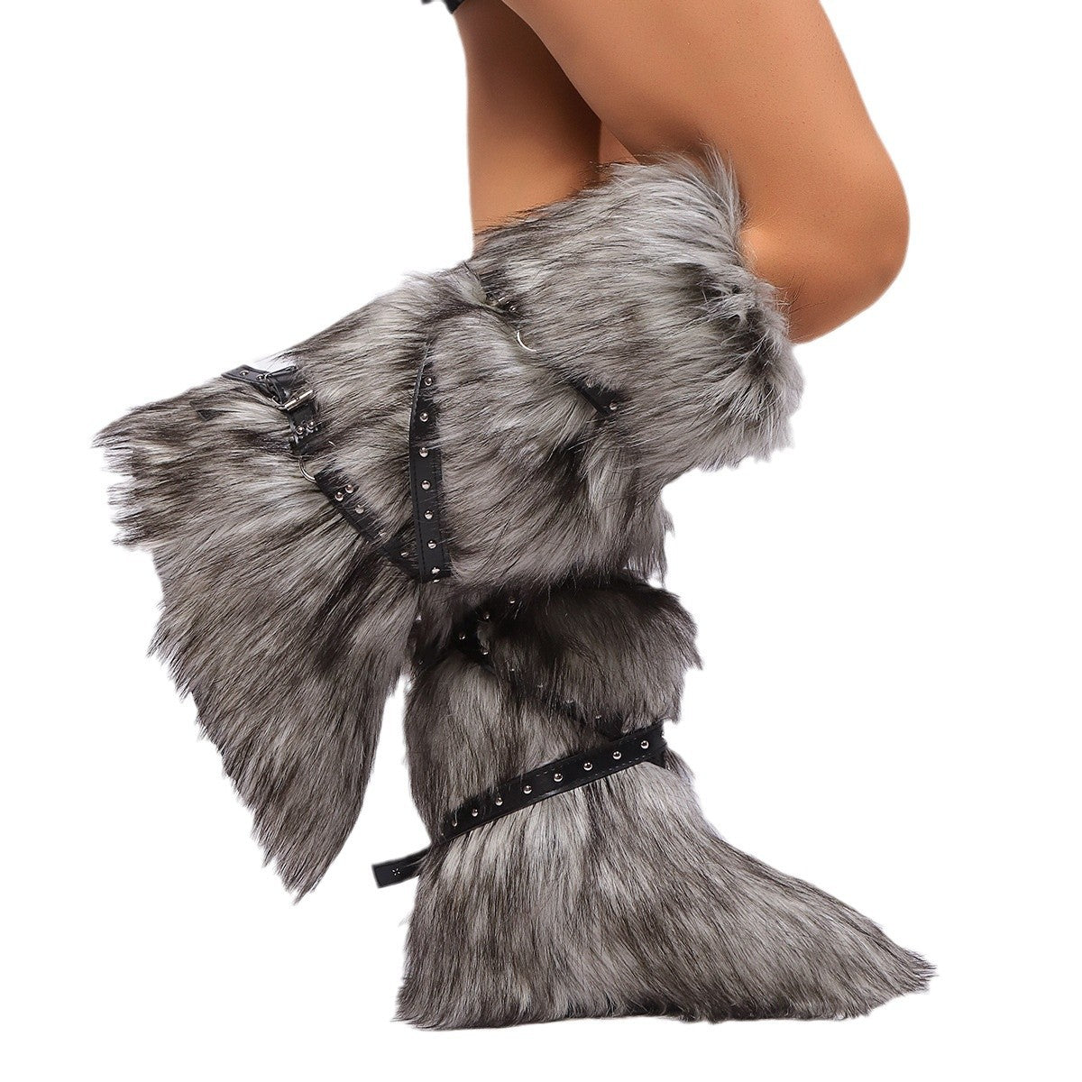 Fur-trimmed Strap Boots