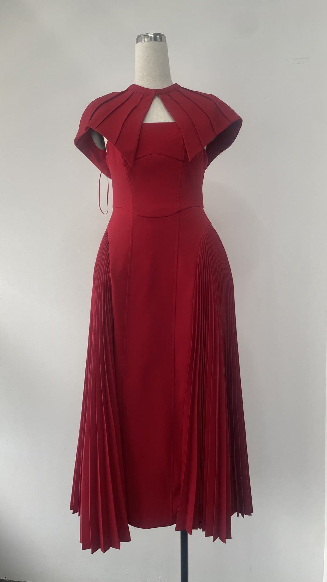 Red Pleated Strapless Dress & Shawl Set